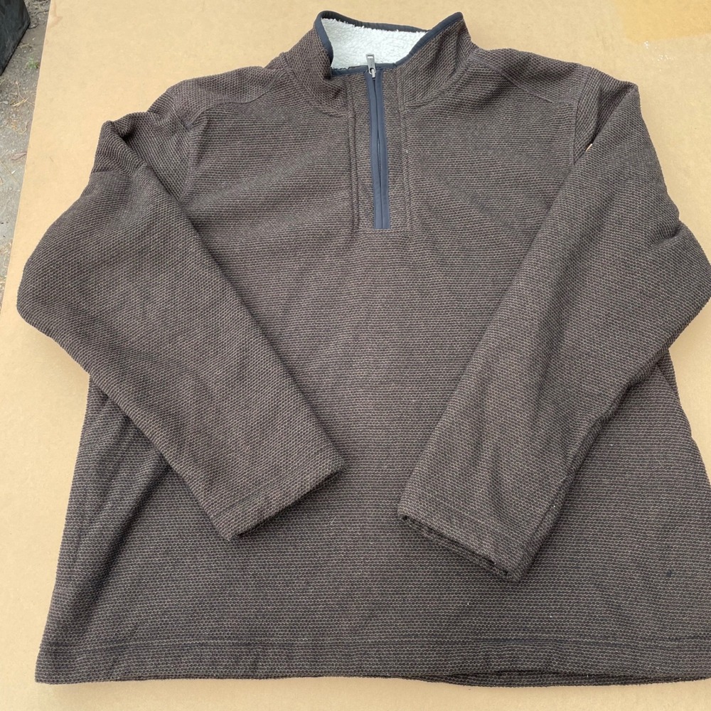 Orvis Quarter Zip Pullover Mens XL Brown Casual Heavy Sherpa Lined Jacket